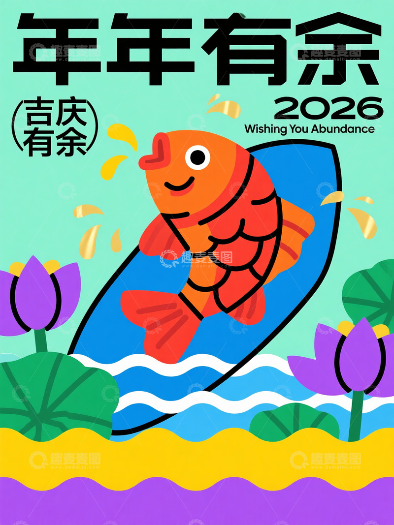 高清大图下载【趣麦麦图】2026年年有余吉庆图