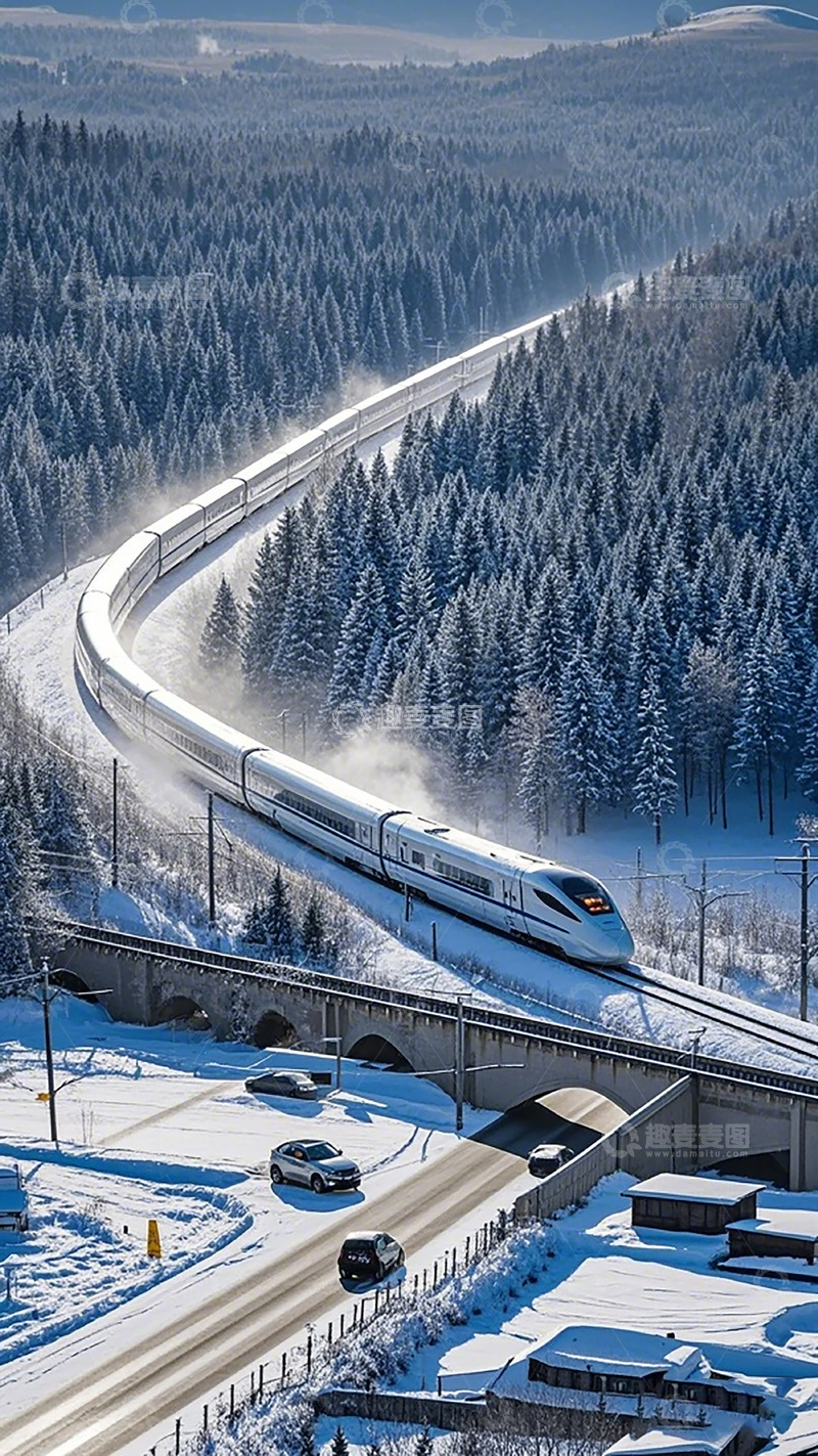 高清大图下载【趣麦麦图】雪景高铁飞驰现代交通
