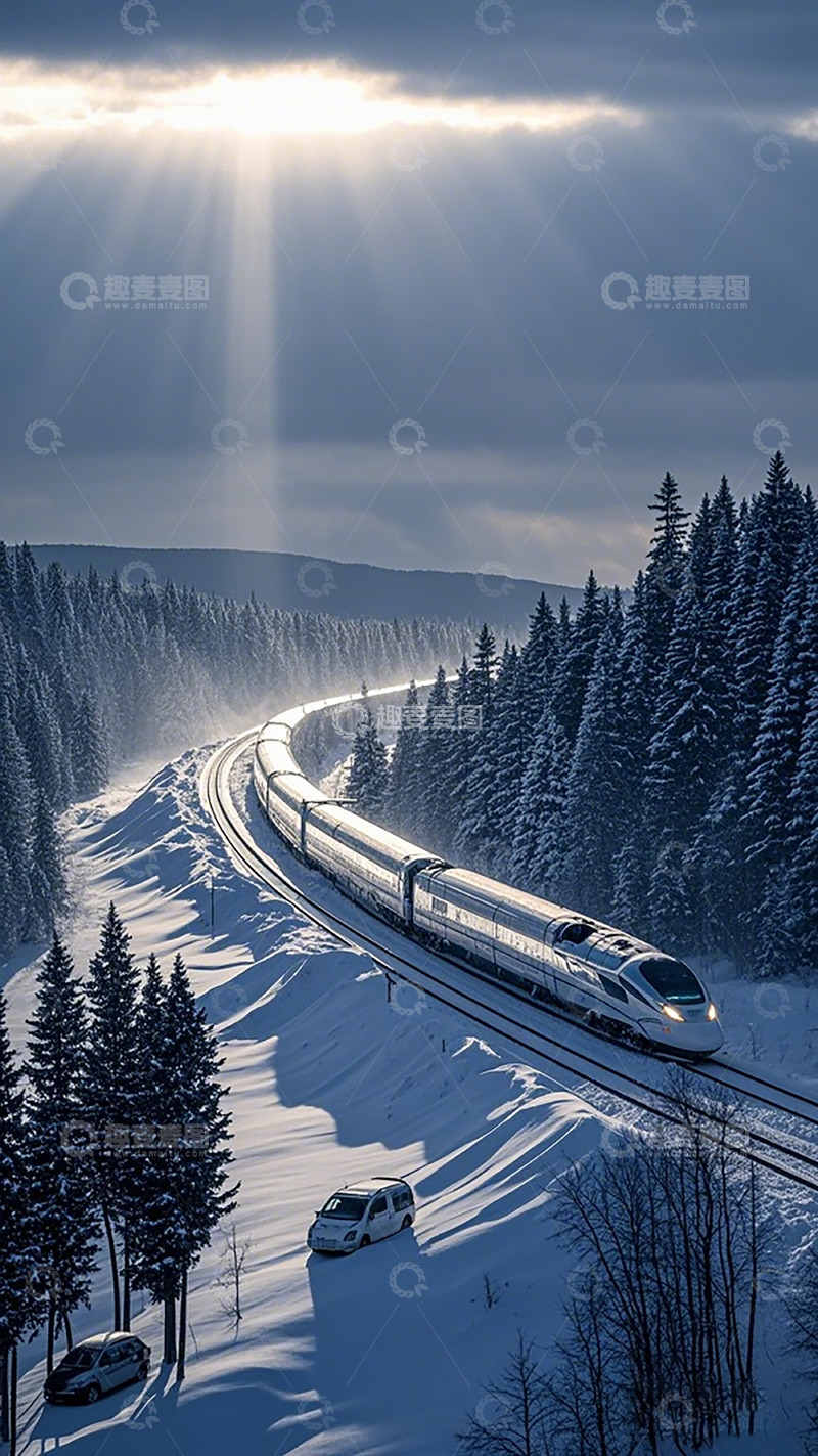 高清大图下载【趣麦麦图】雪景高铁行风景摄影