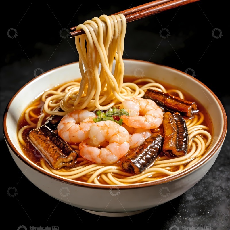 高清大图下载【趣麦麦图】美味虾爆鳝面小吃