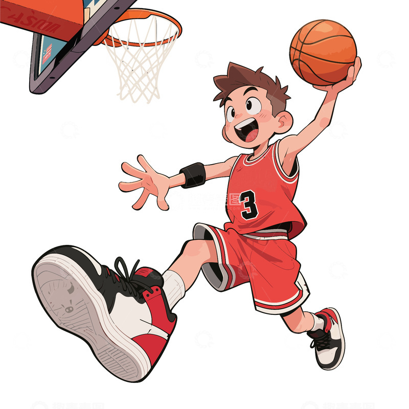 源文件下载【趣麦麦图】篮球运动卡通插画男孩灌篮