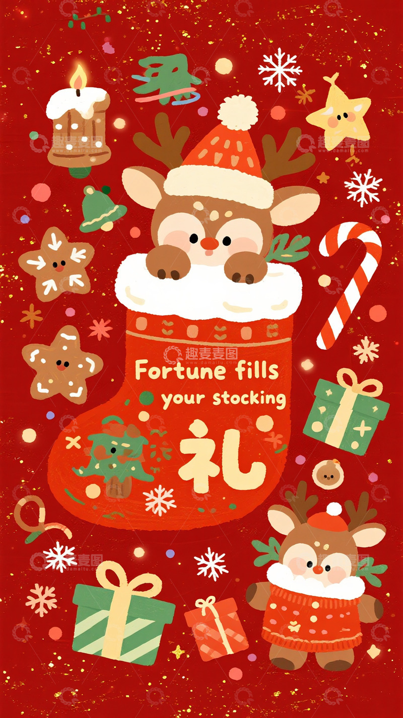 高清大图下载【趣麦麦图】双鹿贺礼圣诞袜奇遇