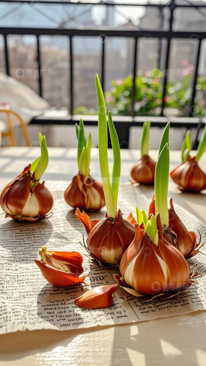 高清大图下载【趣麦麦图】阳光下的洋葱发芽美景