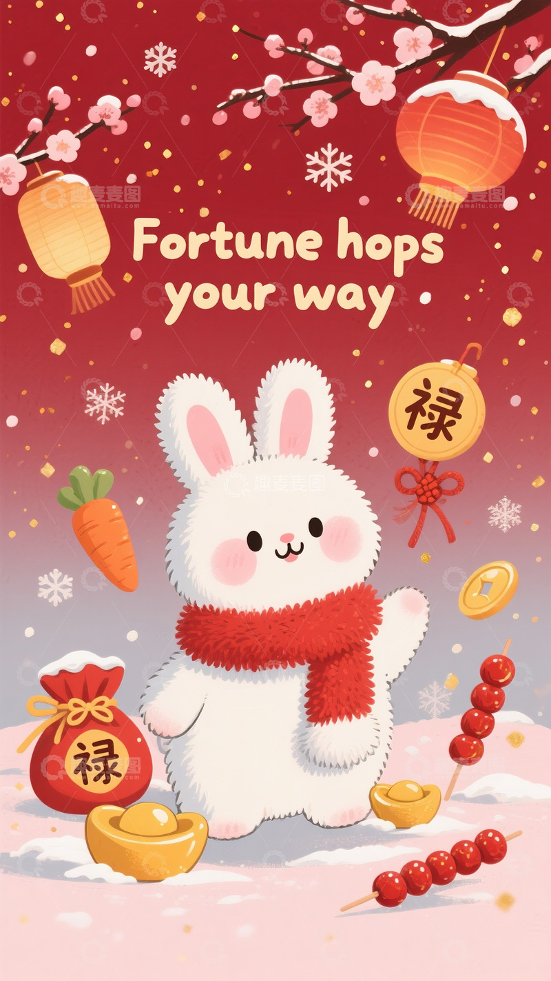 高清大图下载【趣麦麦图】萌兔贺岁禄福满盈