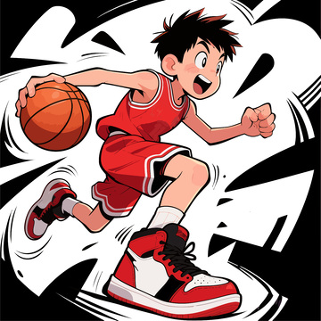 篮球运动少年动漫插画