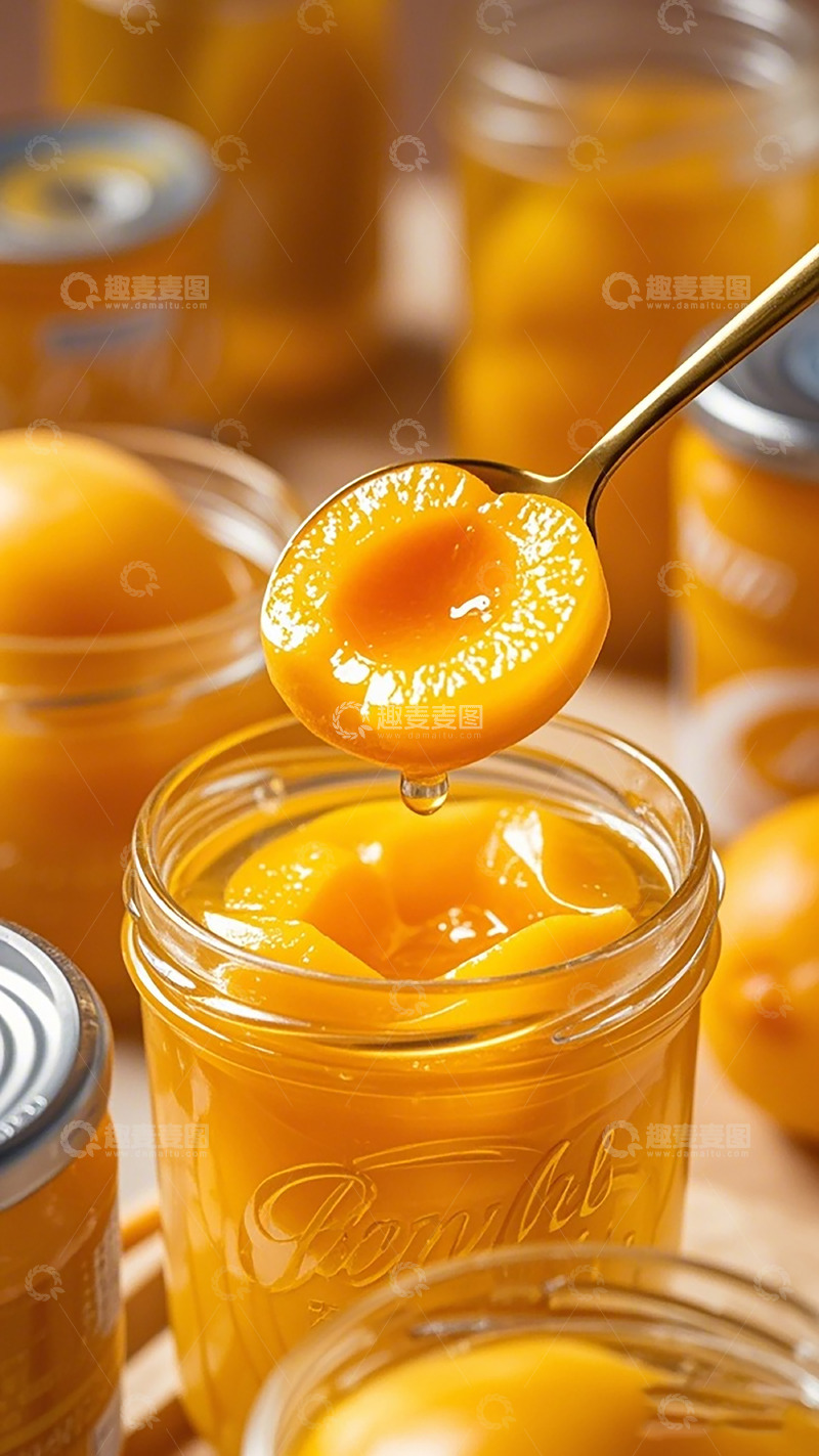 高清大图下载【趣麦麦图】金黄蜜桃果酱罐装美食摄影