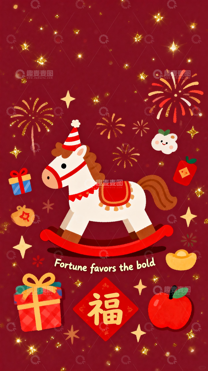 高清大图下载【趣麦麦图】马到成功新年纳福