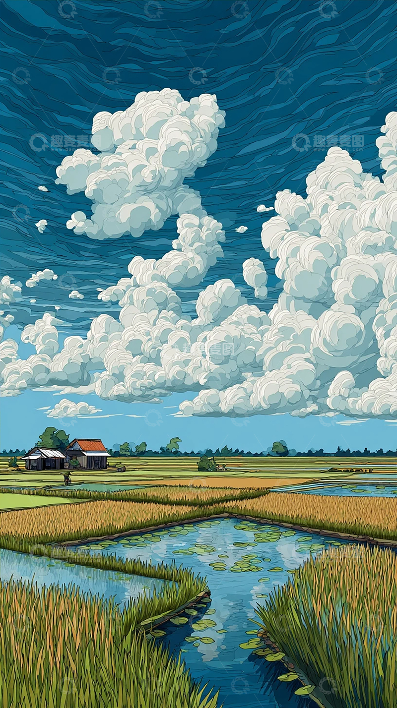 高清大图下载【趣麦麦图】田野与云彩的交响