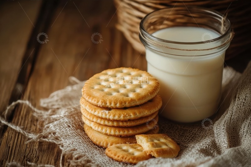 高清大图下载【趣麦麦图】早餐奶和一摞饼干