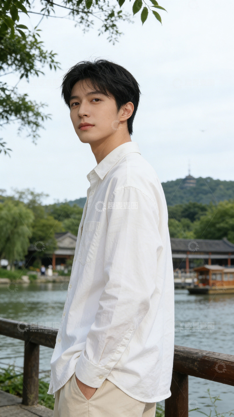 高清大图下载【趣麦麦图】湖畔青年时尚写真
