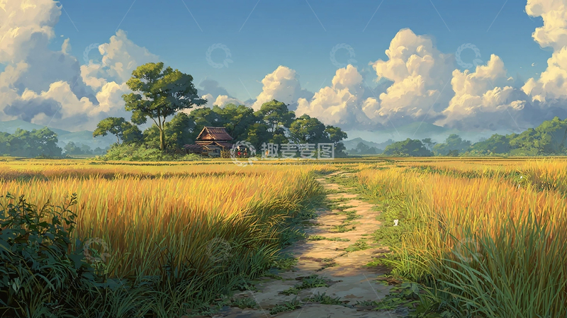 高清大图下载【趣麦麦图】乡村稻田画卷