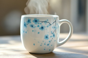 冒着热气的花纹水杯