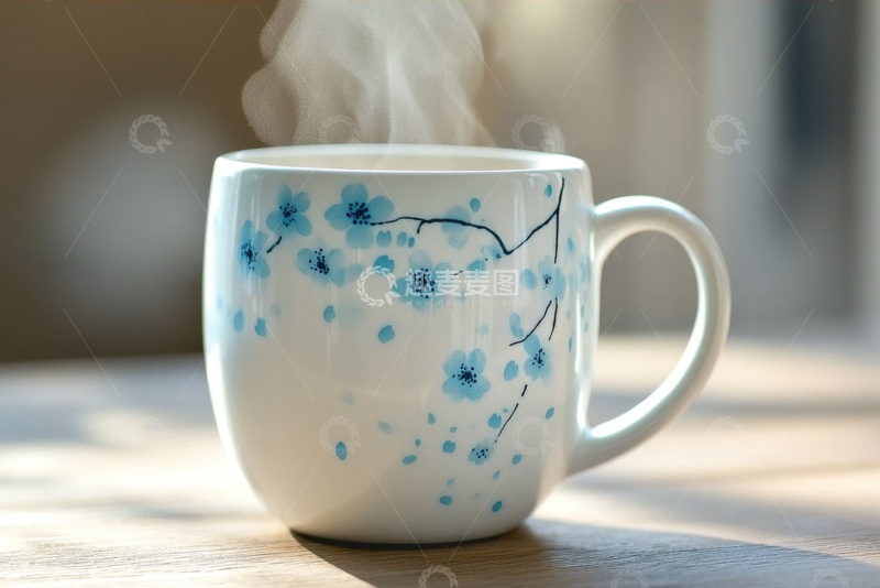 高清大图下载【趣麦麦图】冒着热气的花纹水杯