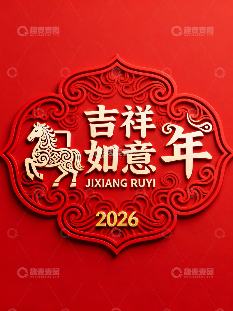 高清大图下载【趣麦麦图】吉祥如意马年春节喜庆设计素材