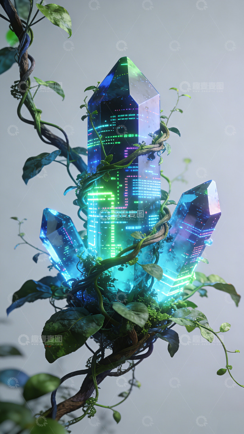 高清大图下载【趣麦麦图】科幻风水晶与植物融合艺术