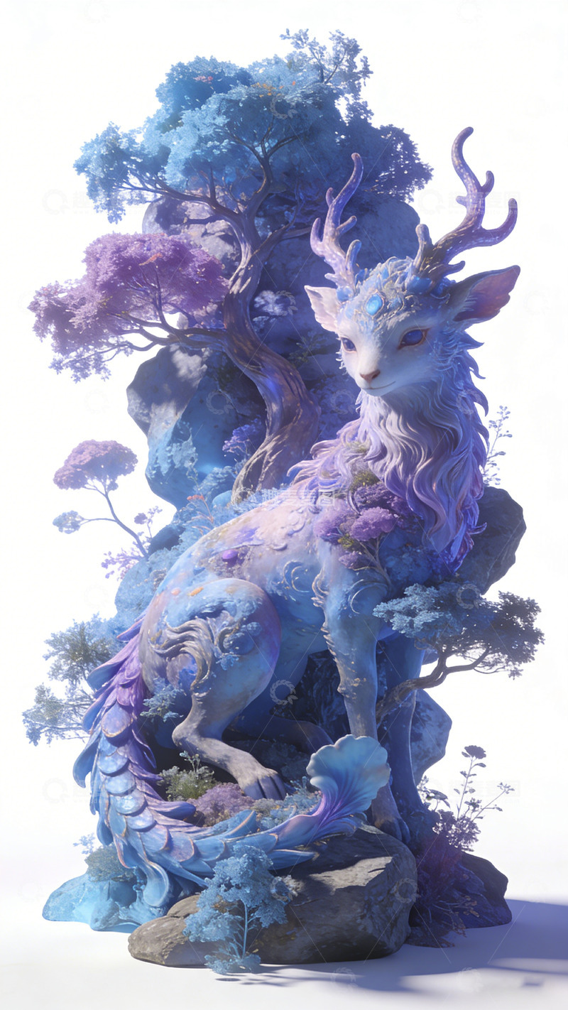 高清大图下载【趣麦麦图】幻想森林仙鹿艺术插画