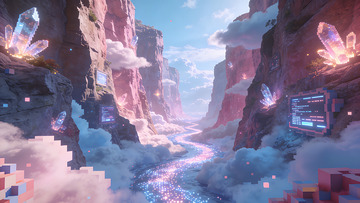 幻想峡谷光影风景数字绘画