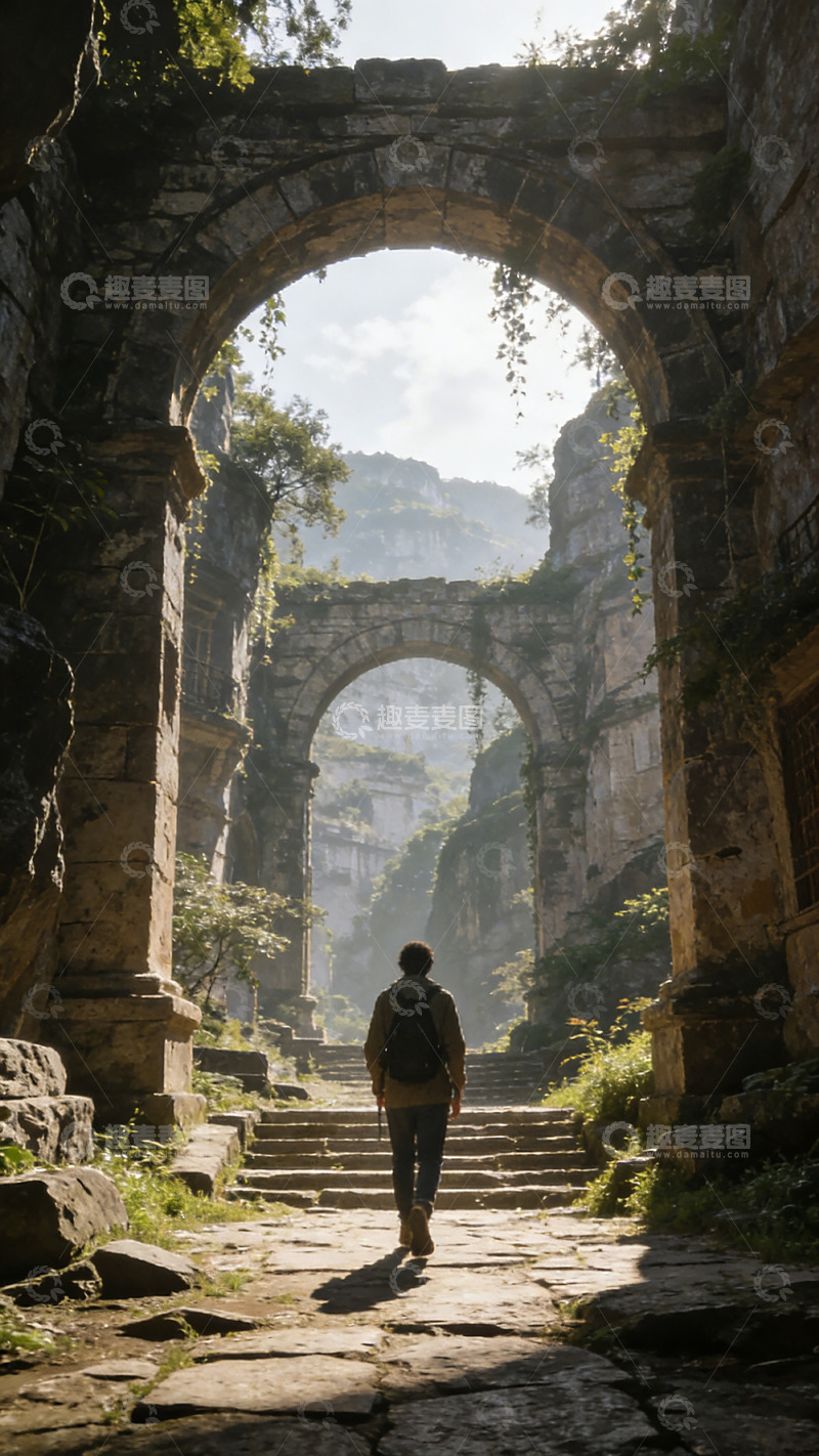 高清大图下载【趣麦麦图】古遗迹探险背影