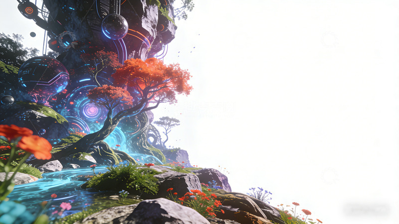 高清大图下载【趣麦麦图】科幻风奇幻树木山水场景