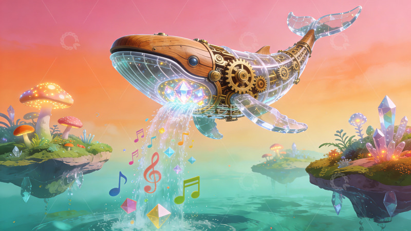 高清大图下载【趣麦麦图】蒸汽鲸鱼奇幻幻想插画