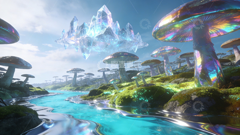 高清大图下载【趣麦麦图】奇幻森林水晶山峰美景