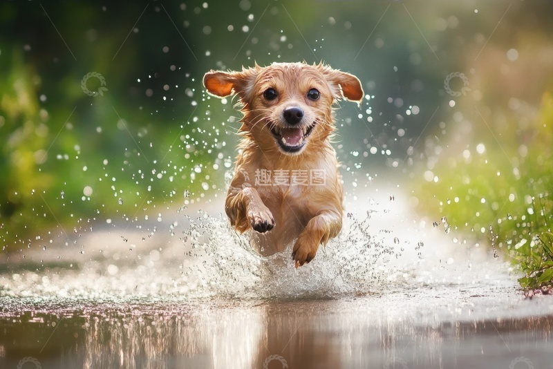 高清大图下载【趣麦麦图】玩水的可爱小狗狗