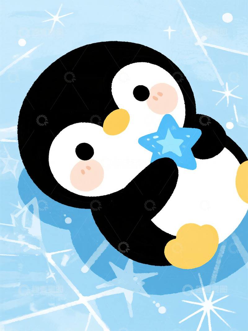 高清大图下载【趣麦麦图】冰屋前抱星的小企鹅2
