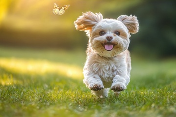 草地上玩耍的宠物狗