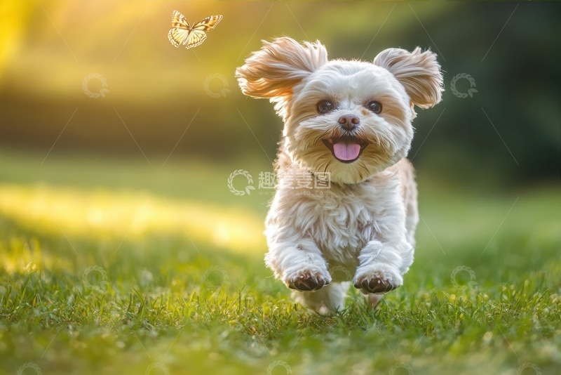 高清大图下载【趣麦麦图】草地上玩耍的宠物狗