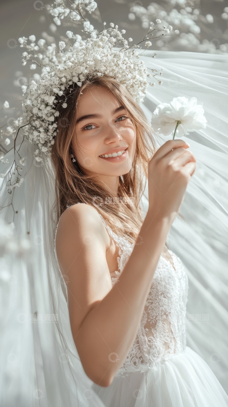 高清大图下载【趣麦麦图】拿着一朵白花的新娘