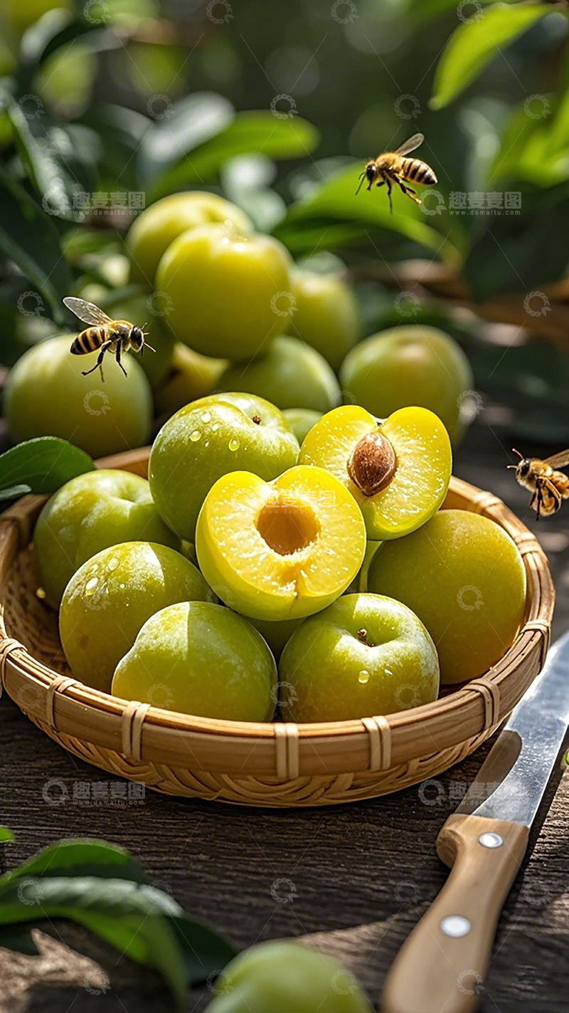 高清大图下载【趣麦麦图】田园风新鲜青梅果篮摄影图