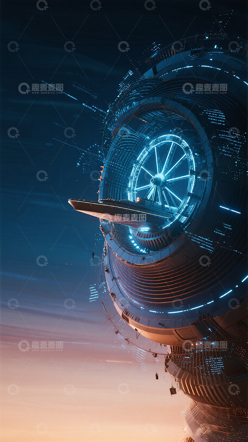 高清大图下载【趣麦麦图】未来科幻建筑圆形高楼光效科技