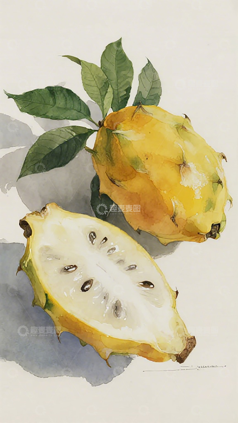 高清大图下载【趣麦麦图】水彩黄果画作