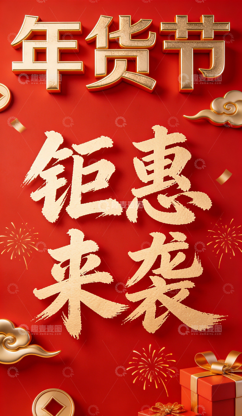 高清大图下载【趣麦麦图】年货节钜惠来袭喜庆海报元素