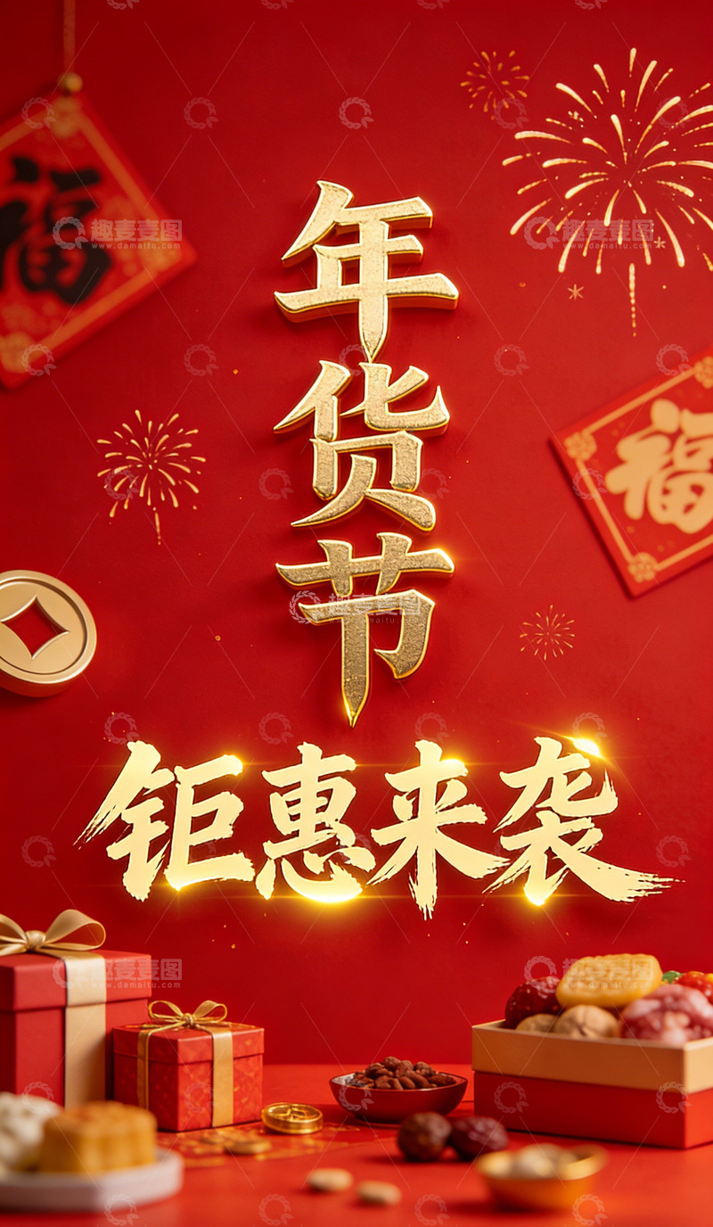 高清大图下载【趣麦麦图】年货节钜惠促销喜庆海报