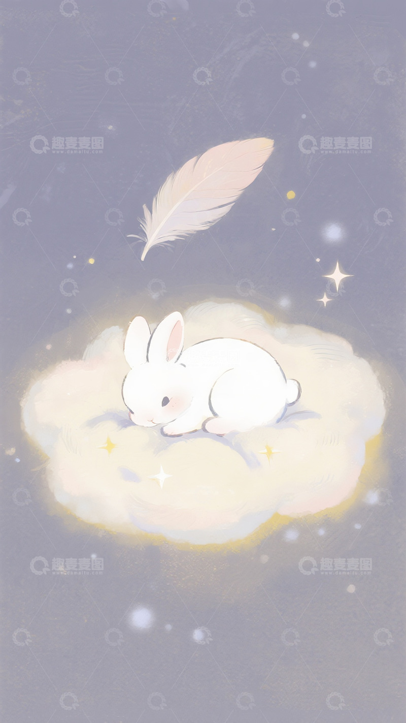 高清大图下载【趣麦麦图】羽落云端小兔眠1