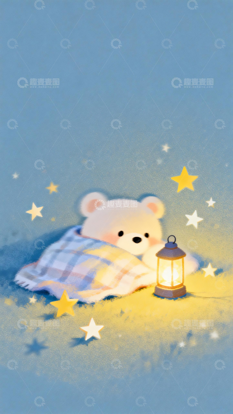 高清大图下载【趣麦麦图】星夜暖灯伴小熊11