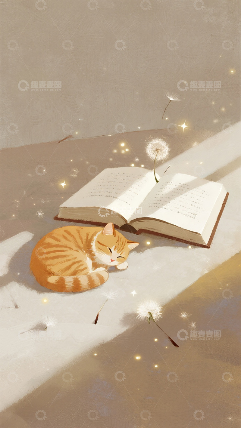 高清大图下载【趣麦麦图】暖阳与猫伴书香19