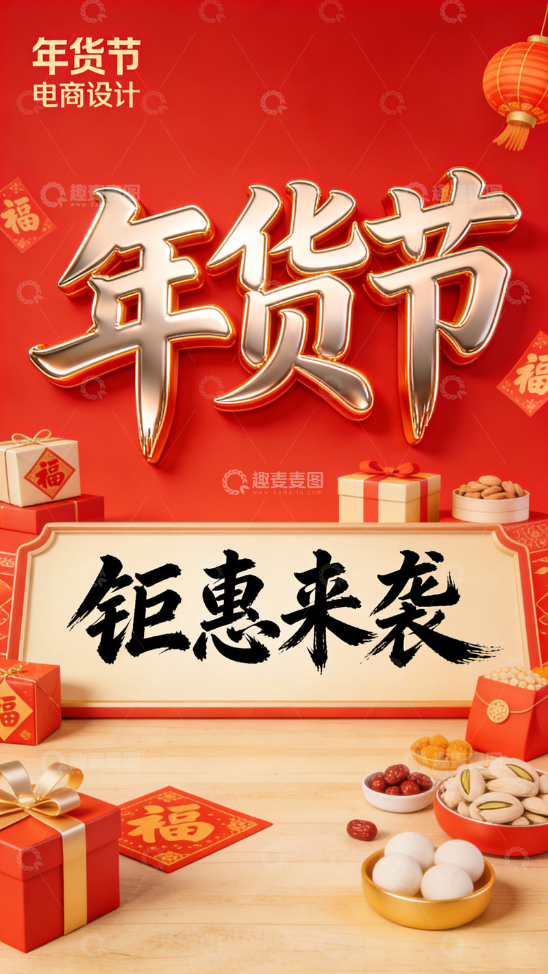 高清大图下载【趣麦麦图】年货节钜惠促销平面设计素材