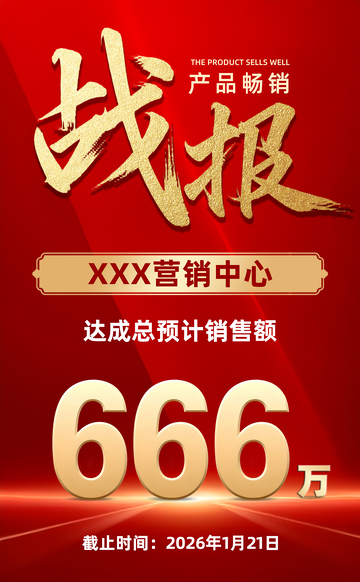 红色销售冠军战报喜报企业营销海报