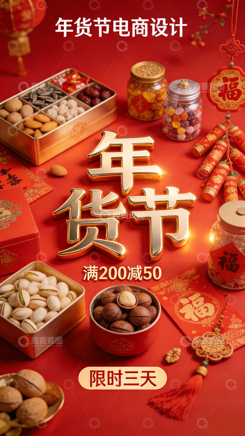高清大图下载【趣麦麦图】年货节喜庆促销平面设计素材