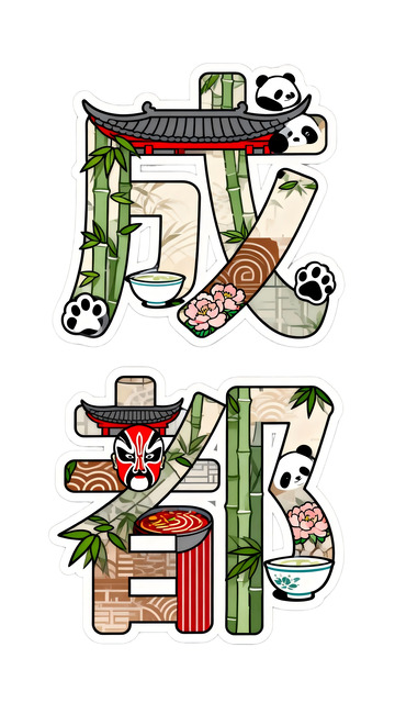 中国风成都元素贴纸设计