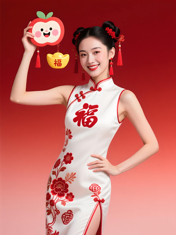 喜庆旗袍美女新年祝福写真造型人像