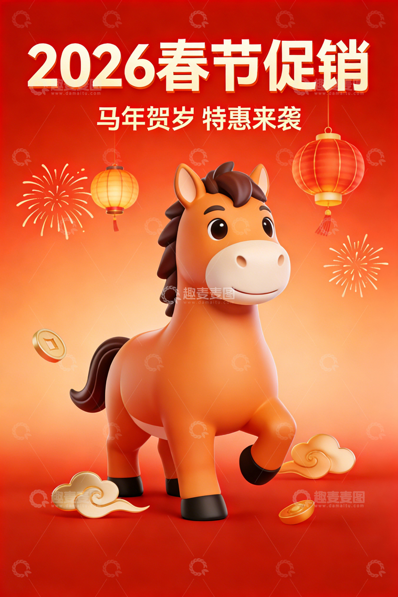高清大图下载【趣麦麦图】卡通马年海报