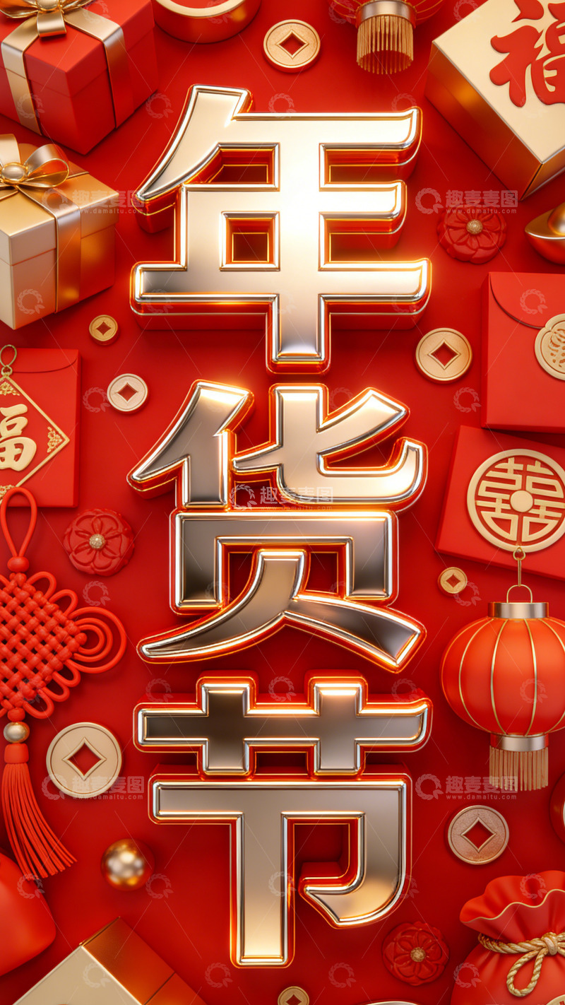 高清大图下载【趣麦麦图】年货节喜庆装饰设计素材