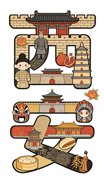 中国风古建筑与传统文化插画