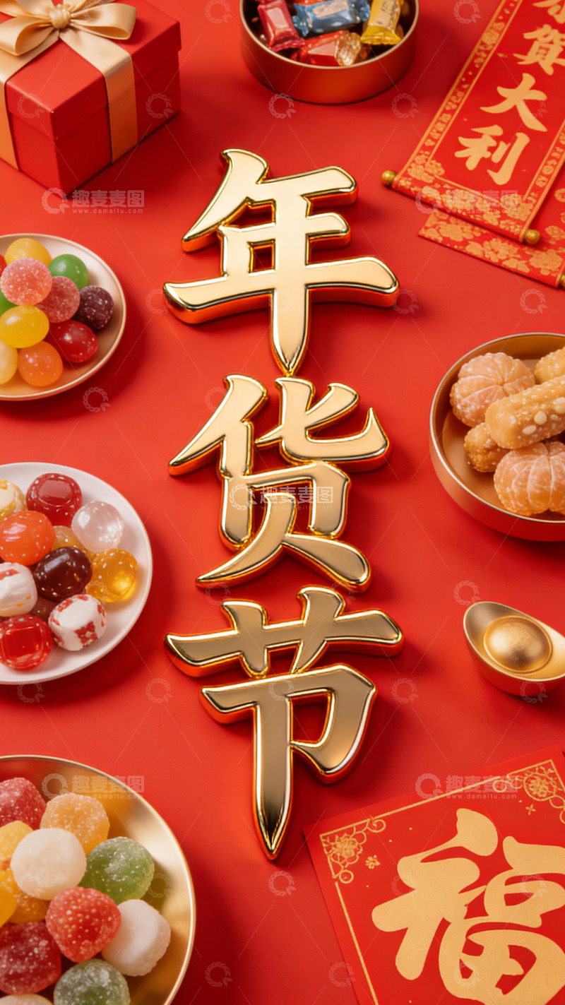 高清大图下载【趣麦麦图】年货节喜庆糖果摆设