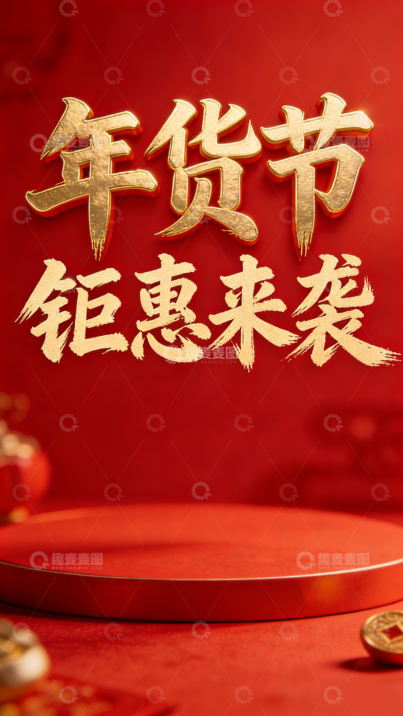 高清大图下载【趣麦麦图】年货节钜惠红色宣传海报