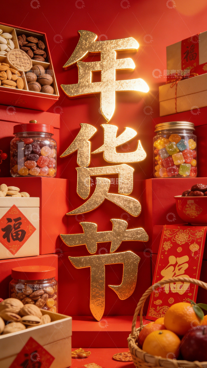 高清大图下载【趣麦麦图】年货节喜庆氛围坚果水果装饰素材