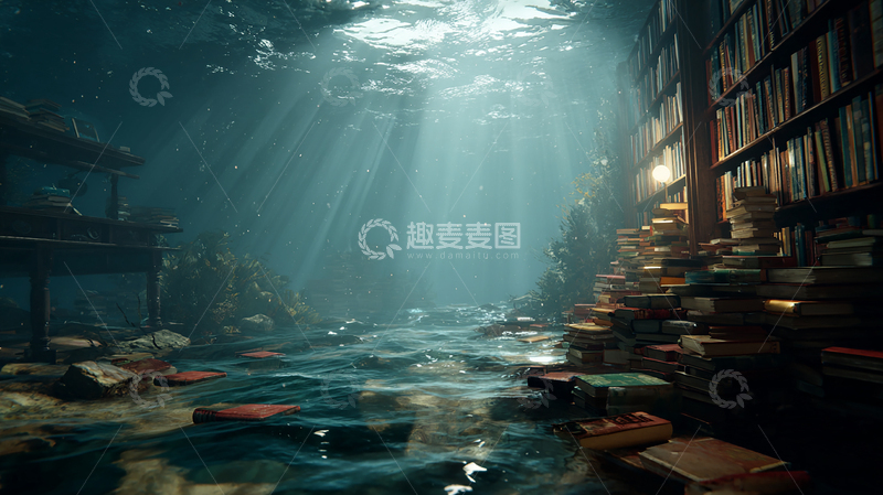 高清大图下载【趣麦麦图】水下书房奇幻场景